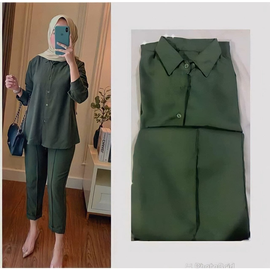 BISA COD || One Set Nabila Setalan Kemeja Wanita || Setelan Kemeja Dan Celana Wanita Terlaris || Setelan Baju Kantor Wanita