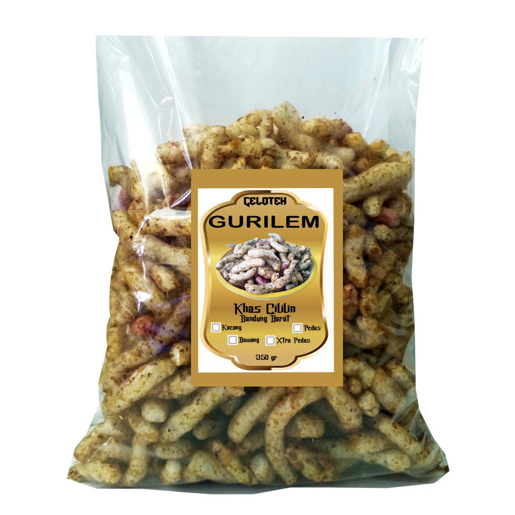 

Gurilem Cililin 170 gr Kacang / Pedas / Extra Pedas