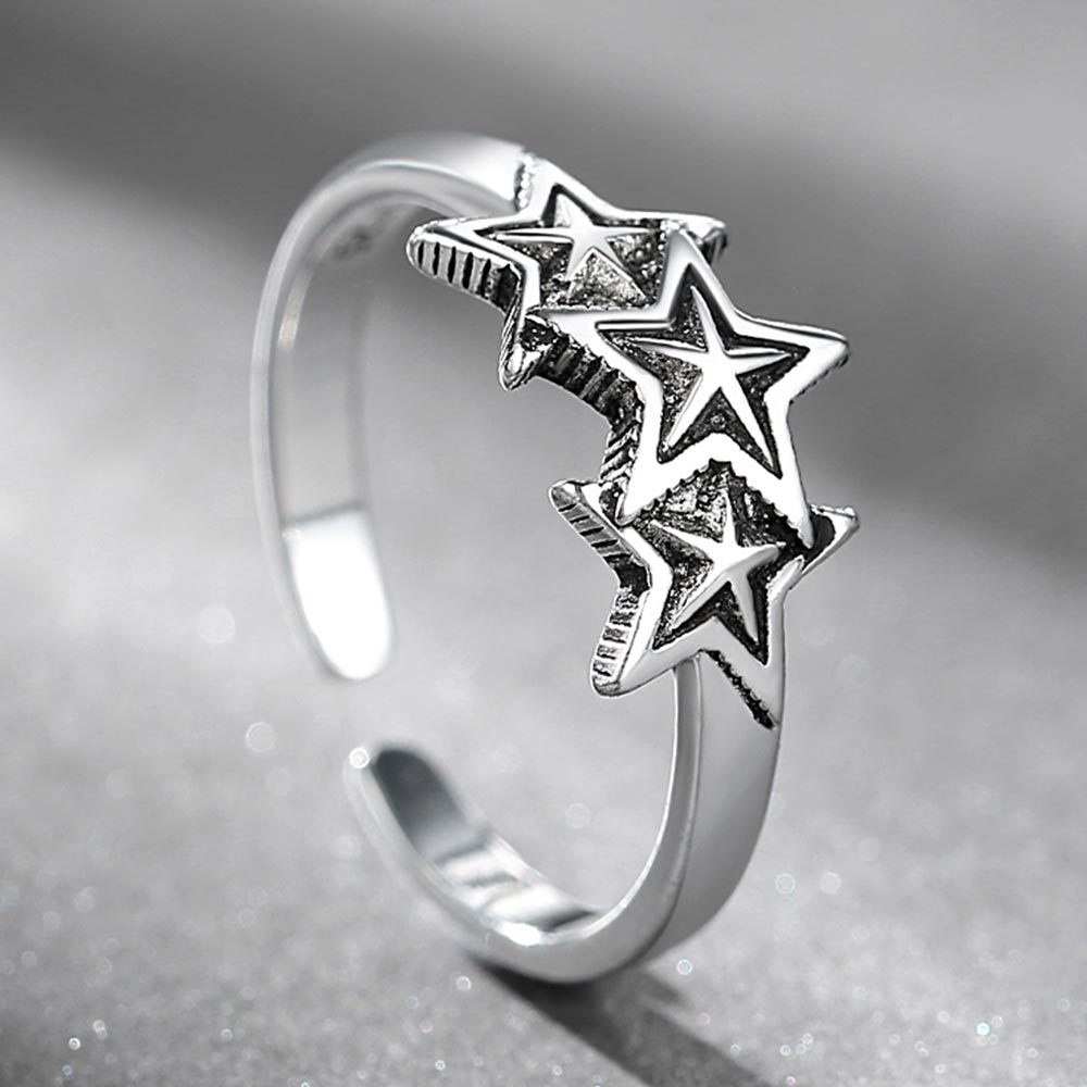 cincin perak 925 asli untuk wanita/Cincin yang Dapat Disesuaikan Pentagram Retro Jewellery JZ00078