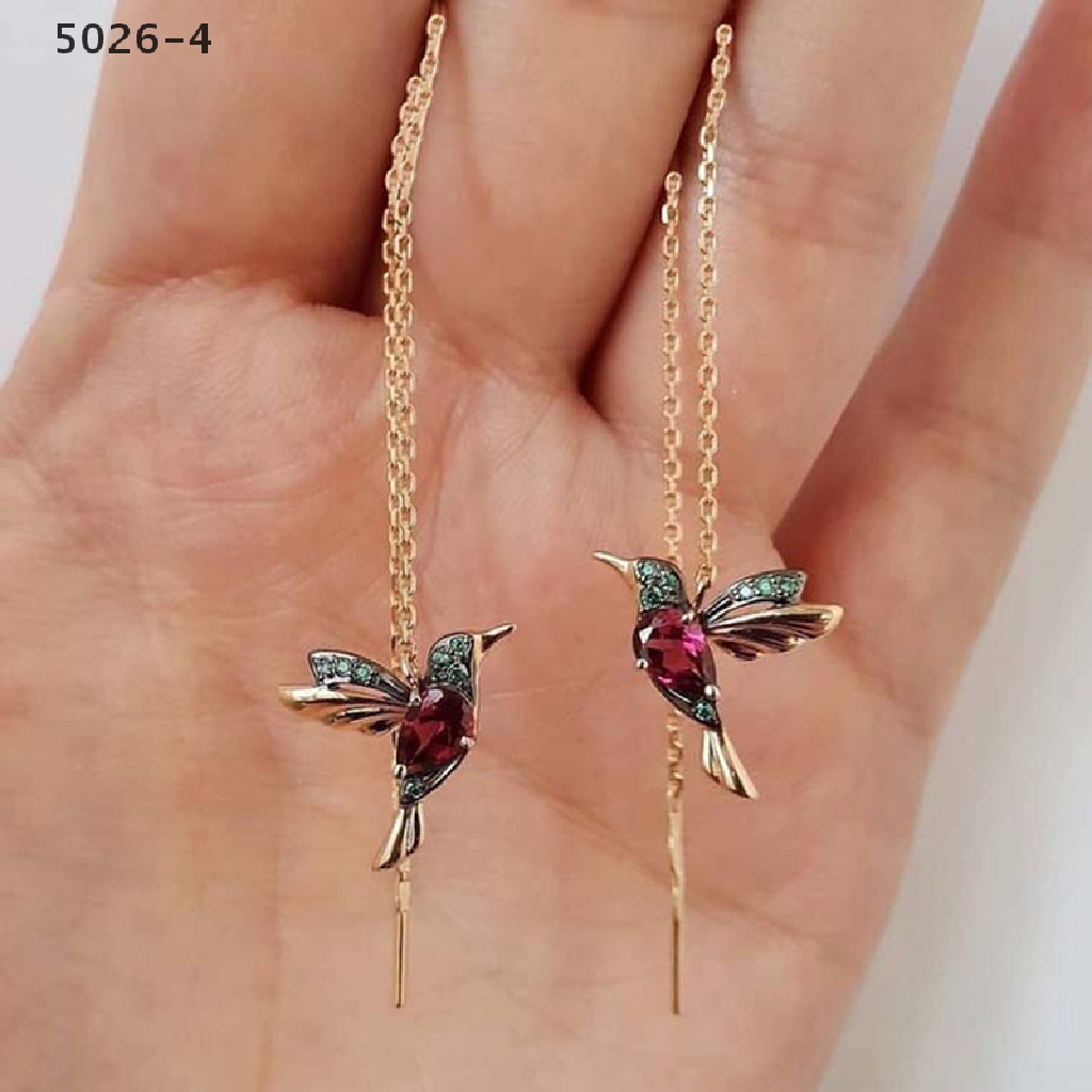 5026-4 Hummingbird Long Drop Earrings Bird Pendant Tassel Crystal Pendant Earrings  5026-4