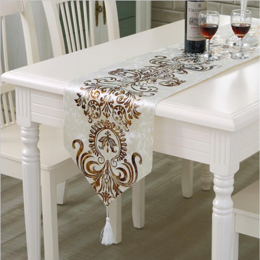 Elegant Nordic Table Runner Bordir / Taplak Meja Tamu Premium Timbul / Kualitas Bagus