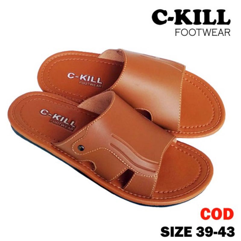 Sandal Pria Sandal Slop Sandal Slide Model Sandal Kulit Sandal Terbaru Sandal Termurah Sandal Original C-Kill Footwear-H11-Tan