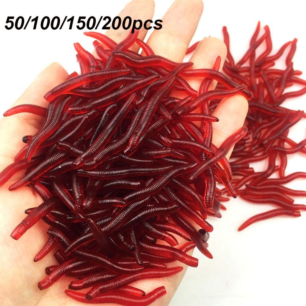 Chookyy 50pcs-200pcs Umpan Merah Cacing 2cm/4cm Bass Tackle Trout Cacing Tanah