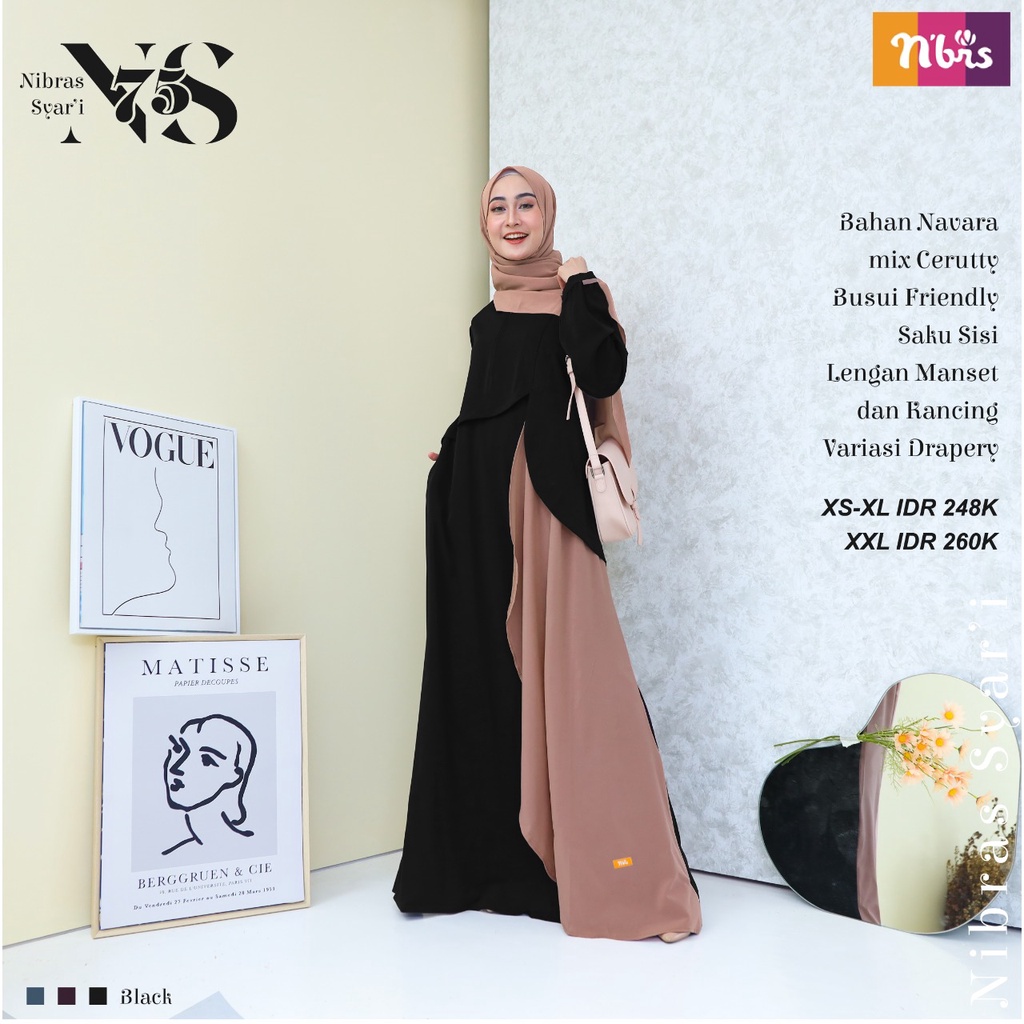 Nibras Gamis NS 75 Dress Wanita Muslimah Bahan Navara Mix Ceruty Jubah Wanita