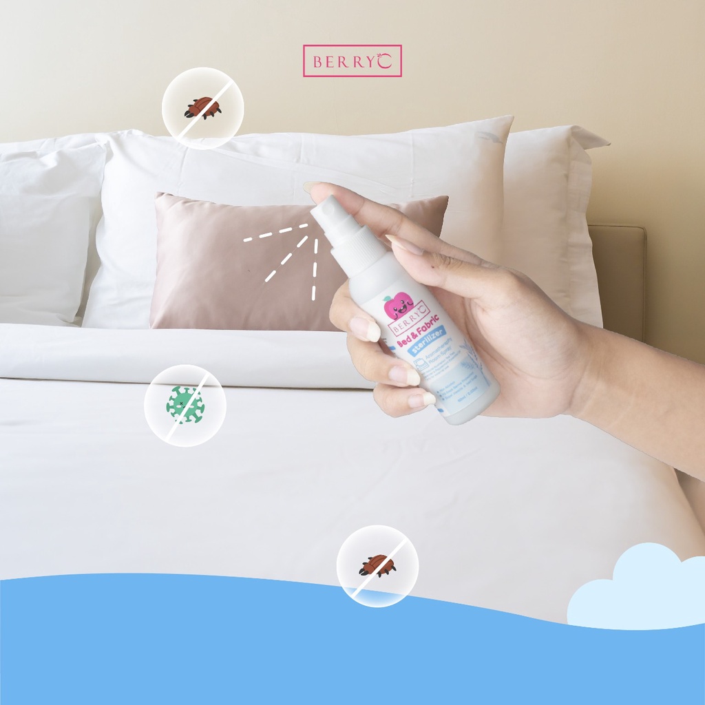 BerryC Bed &amp; Fabric Steriliser 100ml Spray Sanitizer Disinfectant Sterilizer Anti Tungau, Kutu Busuk, Bed Bugs, Serangga &amp; Bakteri Non Alcohol Alkohol Aman Kain, Kasur, Sofa, Baju, Perabotan, Furniture, Kemenkes, Essential Oil, Tea Tree Oil, Aromatherapy