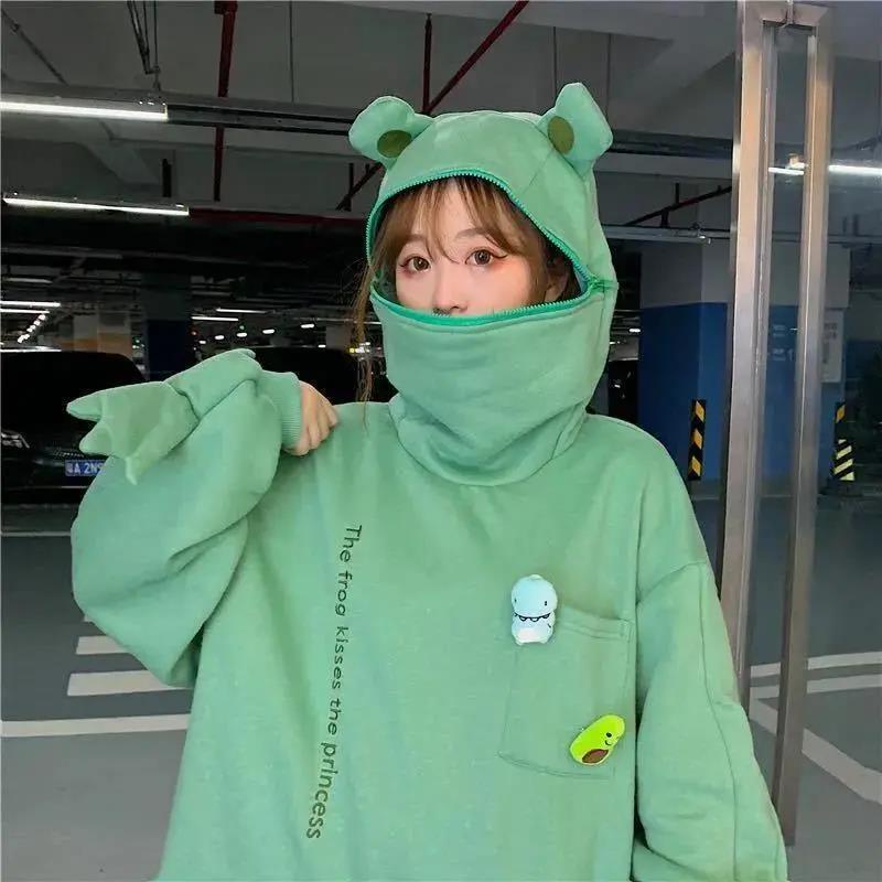 [littlecrab] Hoodie Oversize Katak Kodok Korea Hoodie Topi Full Zipper Lucu Avocado Dino Hoodie Unisex Besar Korean Style
