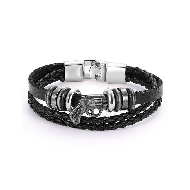 LRC Gelang Tangan Fashion Black+silver Color Gun Shape Decorated Bracelet