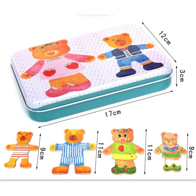 wooden bear family dress-up magnet puzzle