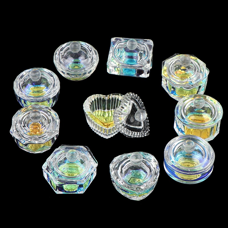 [FULL] Rainbow Acrylic Crystal Glass Liquid Dish Dappen Dish Cup Bowl Nail Art Tool Kit