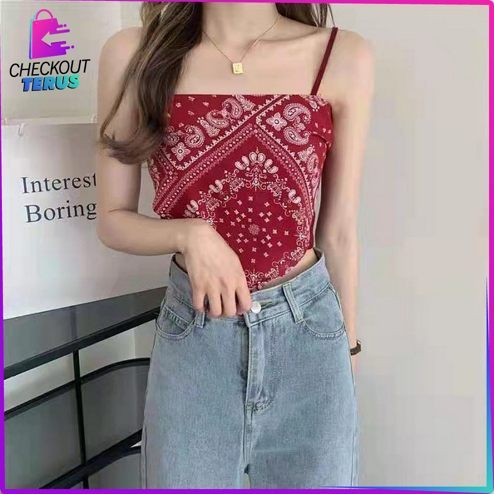 CT P124 Tanktop Scraft Bandana Tanktop Atasan Wanita Tanpa Lengan Motif Hailey Scarf Tank Top Segitiga Model Crop Top