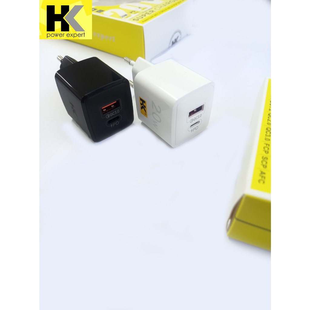 Adaptor Charger Cas HK PD27 USB &amp; Type C PD Batok Fast Charging Quick Charger 20W