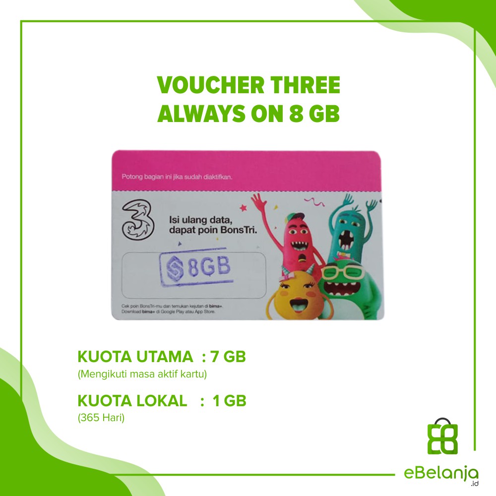 Voucher Tri Aon 12gb (Aon 8gb Lama) Yogyakarta