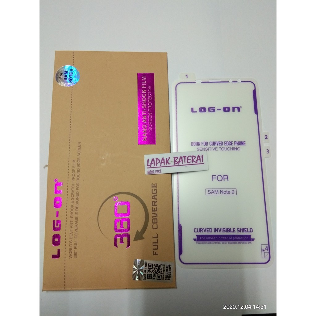 ANTI SHOCK SAMSUNG NOTE 9 - LOG ON SCREEN PROTECTOR - ANTI GORES