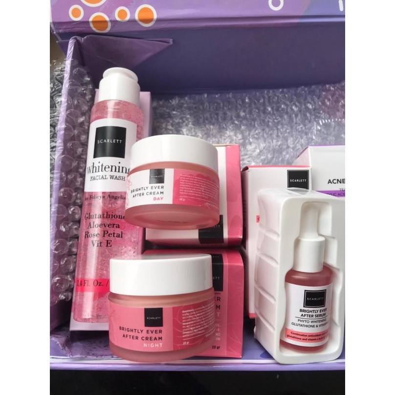 [COD] PAKET 4in1 SCARLETT WHITENING Brightly Ever After - Wash + Serum Brightly Cream Siang + Malam