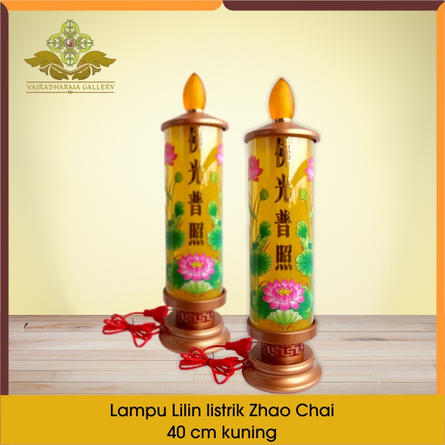 Lampu Lilin Puja Sembahyang Listrik Elektrik Zhao Chai 40cm Kuning
