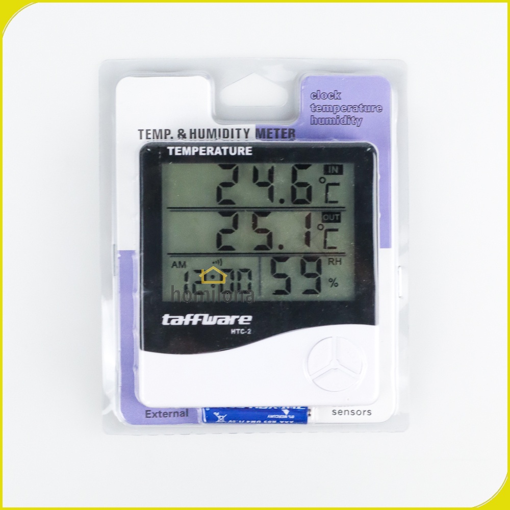 Digital Temperature Humidity Meter with Clock Alarm Calender - Taffware HTC-2 White