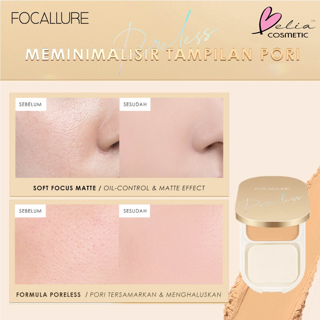 ❤ BELIA ❤ FOCALLURE Lasting Poreless Compact Powder FA206 | Powder | Bedak Padat (✔BPOM)