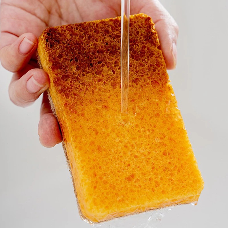 Double Sided Sisal Sponge / Biodegradable Wood Pulp Cotton Scouring Pad / Kitchen Oil-free Dishwashing