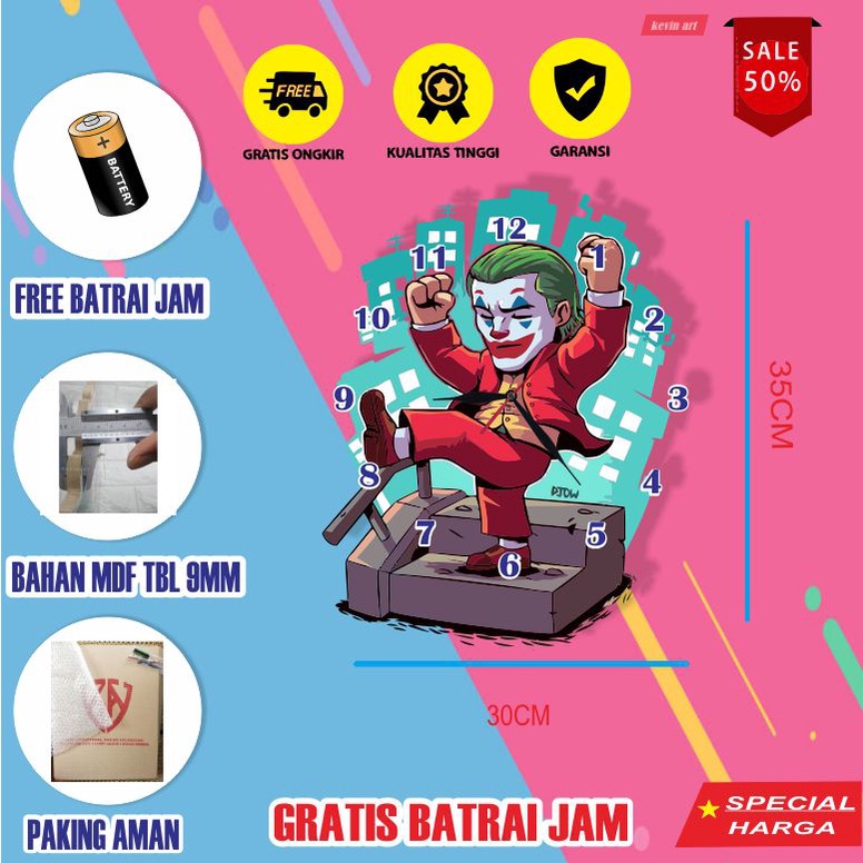 JAM DINDING UNIK DAN KEREN KARAKTER JOKER FILM BATMAN HIASAN DINDING KAMAR TIDUR WALL DECOR CUSTOM BESAR 3D DEKORASI DINDING TEMPEL TEMBOK KOLEKSI POSTER KAYU