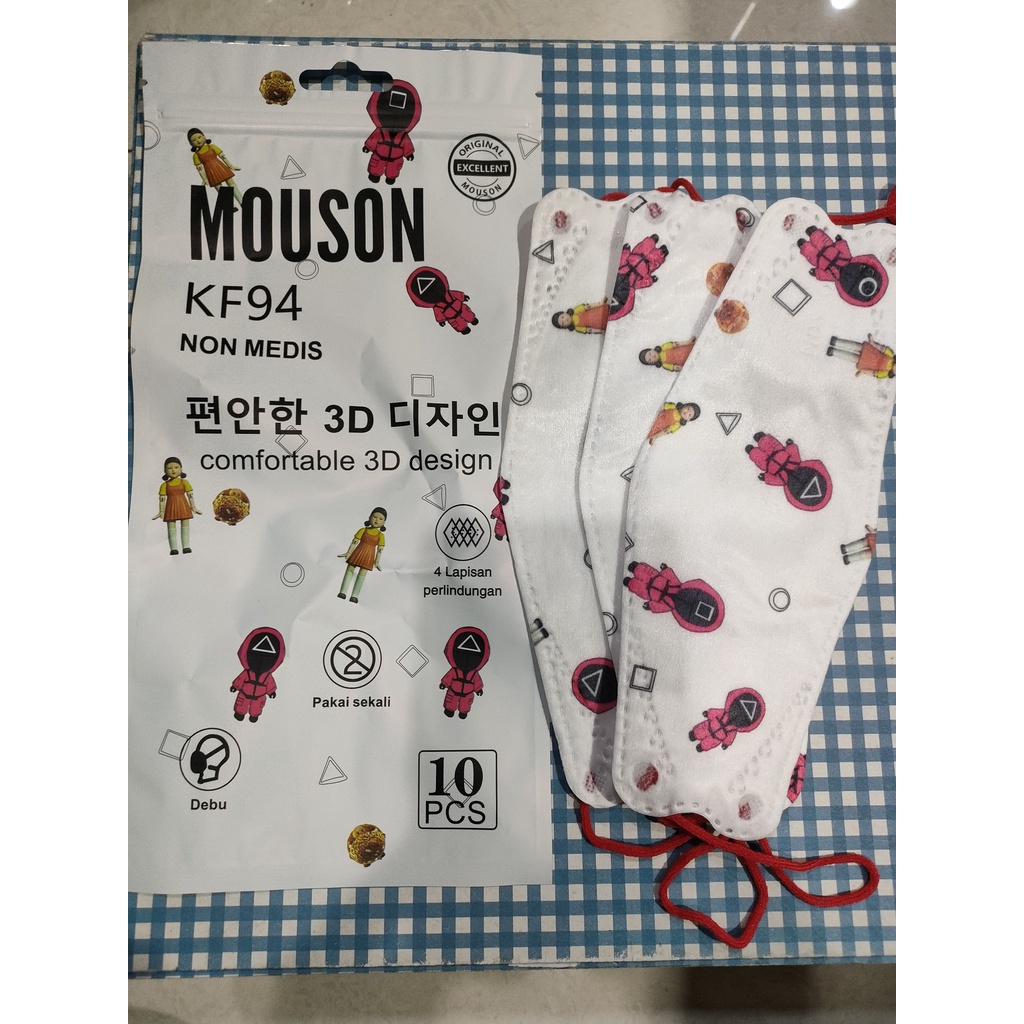 Masker Mouson KF94 Squid Game 4ply Masker sekali pakai 5 Ply NonMedis