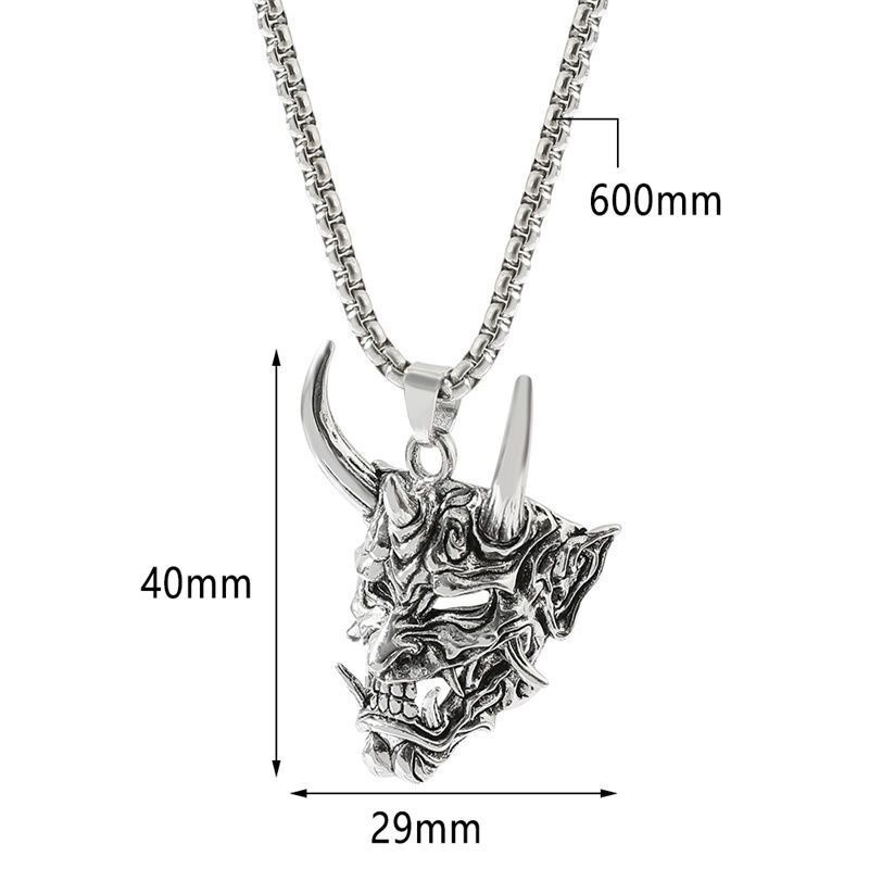 Kalung pria keren kekinian titanium hip hop gothic rantai panjang warna silver skull devil naga tahan karat