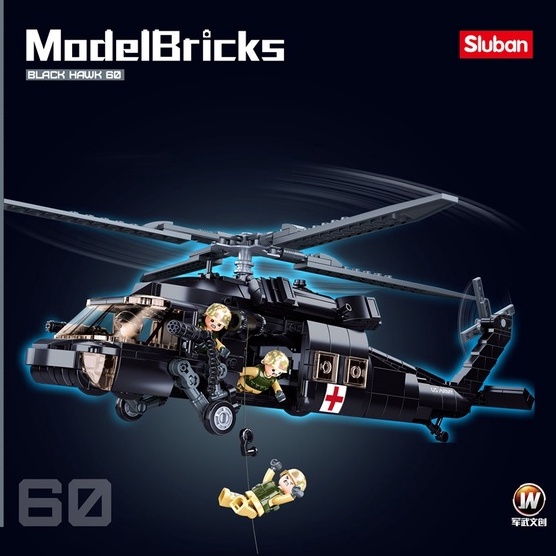 Mainan Balok Sluban Helicopter Model Bricks UH-60 Black Hawk M38-B1012 Mainan Anak Laki Laki