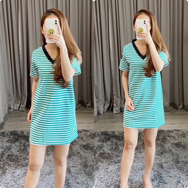 Dress casual wanita / dress salur / mini dress / babol salur tosca