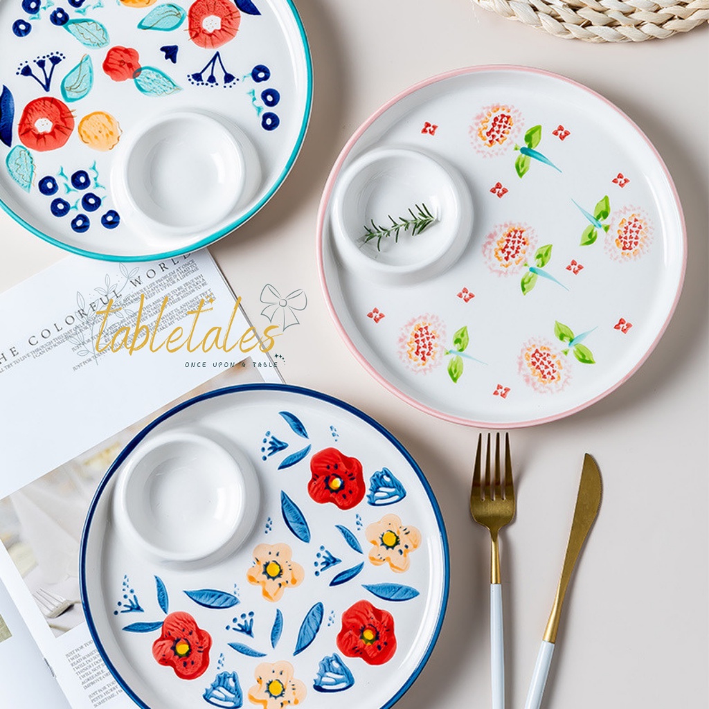 Dimsum Dumpling Ceramic Plate with Sauce Serving Dinner Plate Snack Plate / Piring Makan Keramik