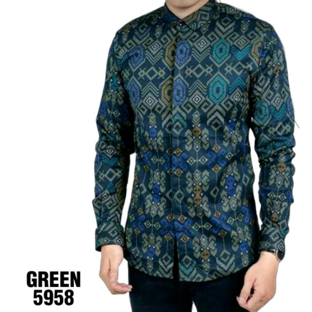 VR STORE BAJU KEMEJA BATIK SONGKET LENGAN PANJANG PRIA MODERN SLIMFIT KERJA FORMAL COWOK GROSIR 9899