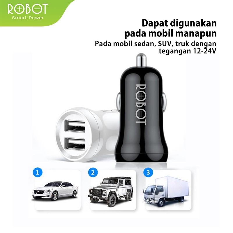 GEOSIR ROBOT RT-C07 Car Charger Colokan Mobil 2Port USB Free Kabel Micro USB