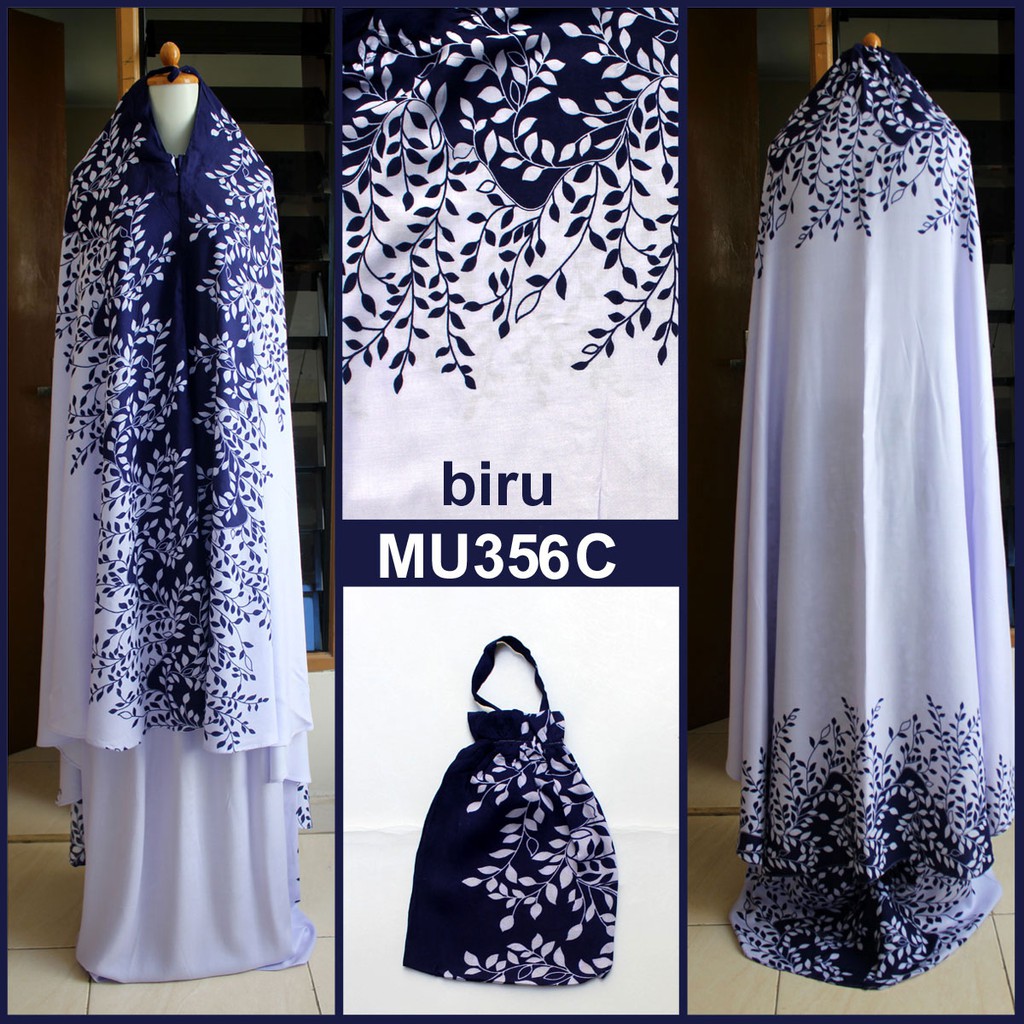 SALE Mukena Bali Semi Jumbo Katun Rayon Daun Kecil - MU356C (Biru)