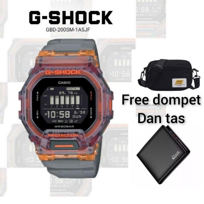 Jam Tangan Pria Gshock GBD 200 orange water resis free tas dan dompet