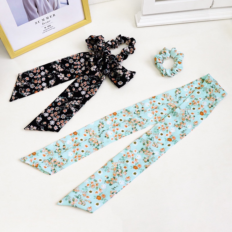 Image of Ikat Rambut Srunchie Kain Model Pita Dengan Motif Bunga-Bunga Lucu Korean Import #1