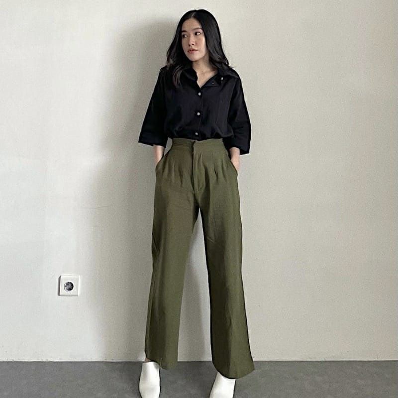 Kulot Linen Import Highwaist -Melysa - Cullote Pants | Wide Leg Cullotes | Celana Kulot Wanita