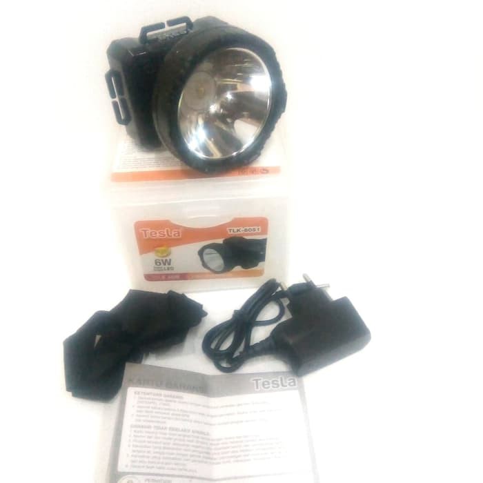 Lampu Senter Kepala Tesla 6 Watt Headlamp Led Charger Tesla 6051