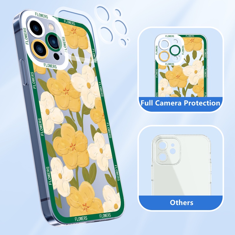 Dllencase Casing TPU iPhone 14 13 Pro Max 6 + / 6s + / 7 / 7 + / 8 / 8 + X / XS / XR / XS Max 11 / 12 / 13 / A2 Pro Max Motif Bunga Shockproof