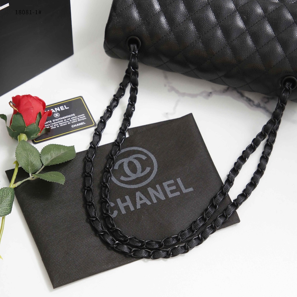 Ch Black Caviar Skin Leather Classic Flap Shoulder Bag in Black Hardware 18081-1 11177