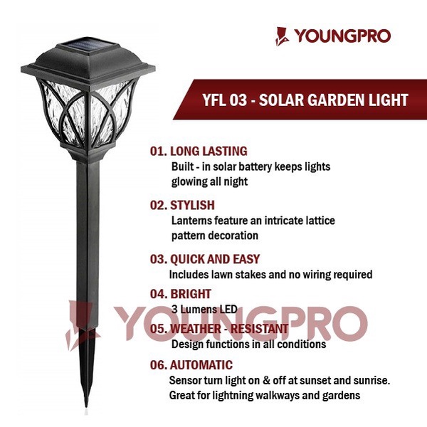 YOUNGPRO YFL-03 Lampu Taman Solar Model Eropa Tenaga Surya Lampu Taman Tancap Garden YFL-03