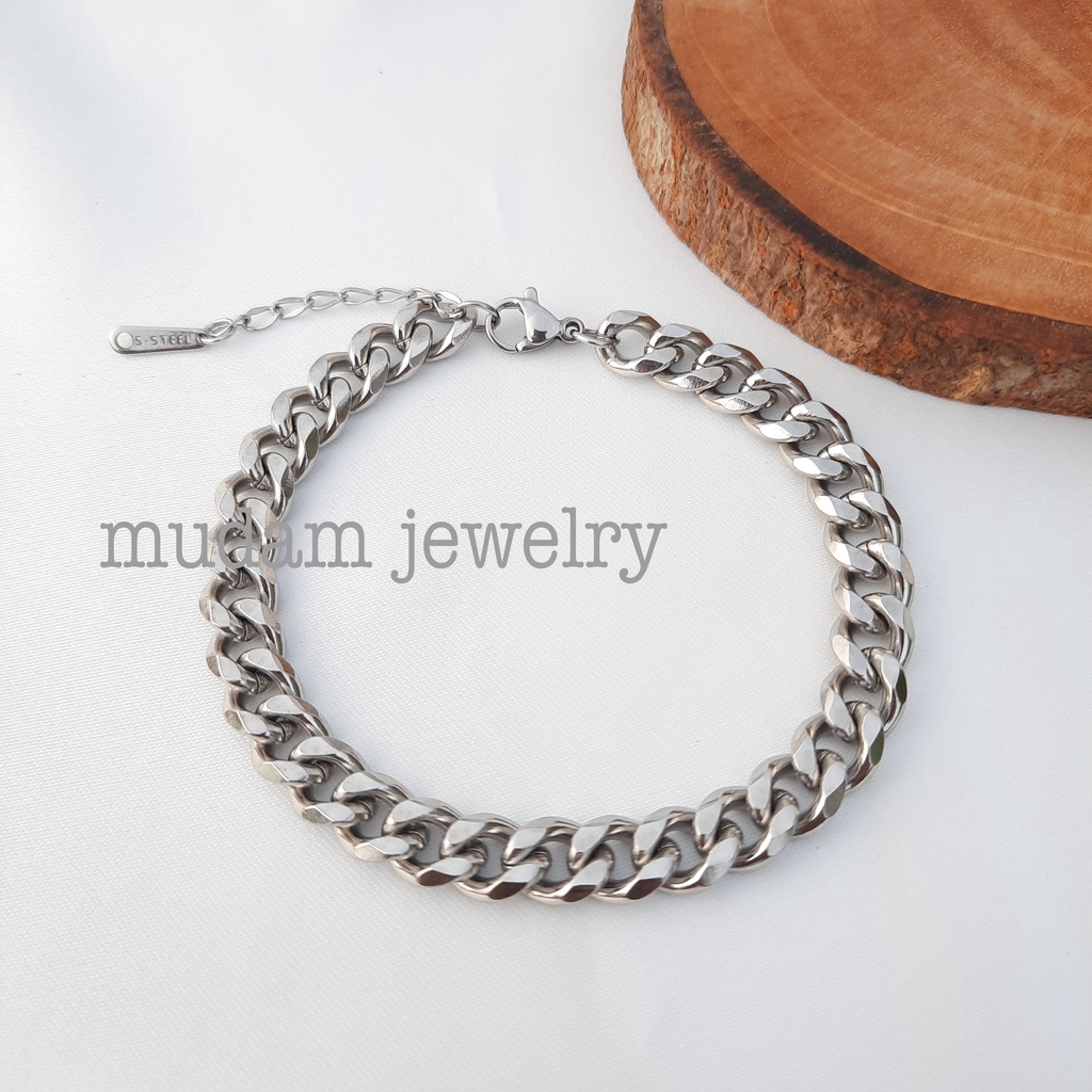 Gelang Tangan Untuk Pria dan Wanita Rantai Lebar 0,8cm Titanium Model Polos