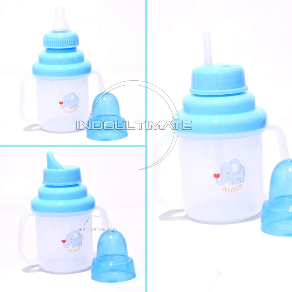 3in1 Botol Susu Anak Bayi NINIO Karakter Lucu Baru Lahir / Training Cup Botol Bayi Belajar Minum Sedotan Karakter Anti Tumpah  Bayi BTL-08