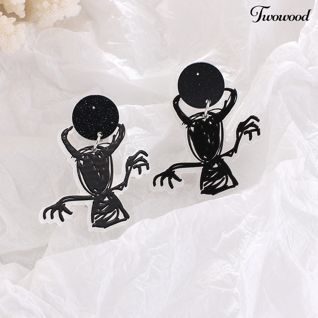 Twowood 1 Pair Halloween Earrings Ghost Delicate Acrylic Graffiti House Pendant Stud Earrings for Halloween