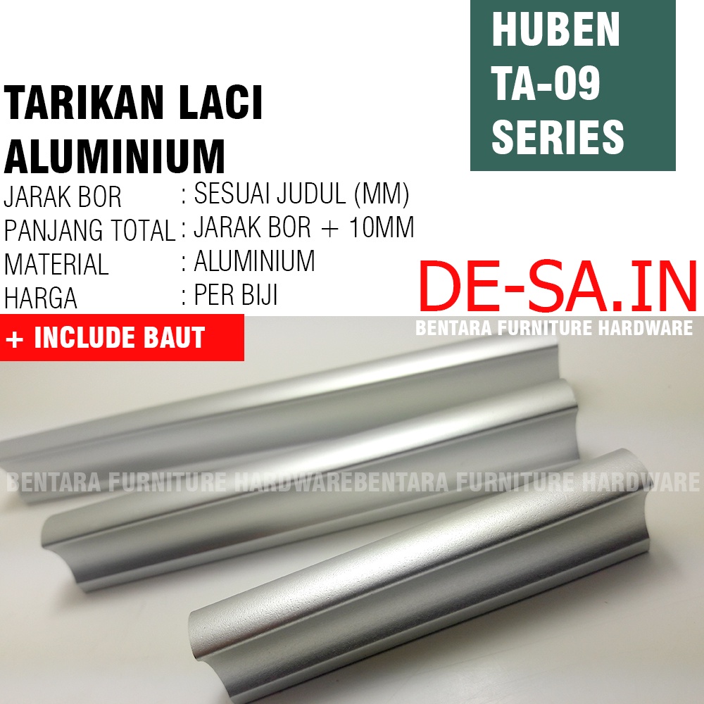 HUBEN TA-09 64MM TARIKAN LACI MEJA LEMARI KABINET GAGANG PINTU HANDLE ALUMINIUM ANODIZE ( SEKITAR 6 - 7 - 8 CM )