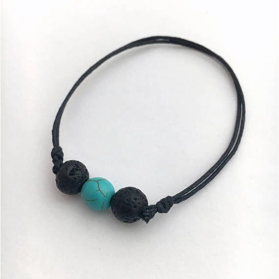 Gelang Aksen Batu Lava Permata Dan Tali Howlite Warna Turquoise