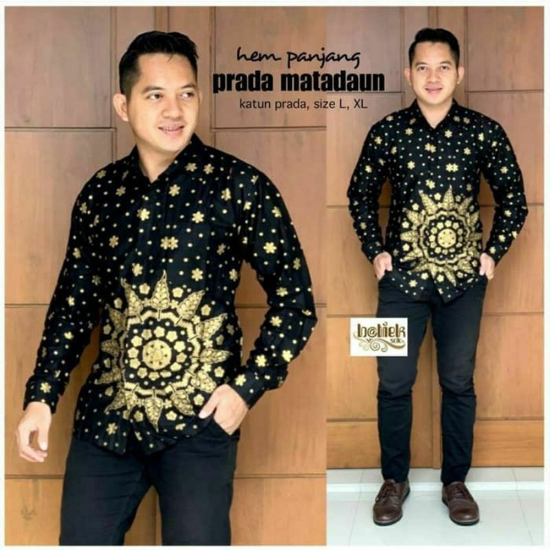 PROMO BATIK COUPLE KELUARGA SARIMBIT sania ruffle batik ori ndoro jowi motif MATAHARI PRADA HITAM-KEMEJA PANJANG