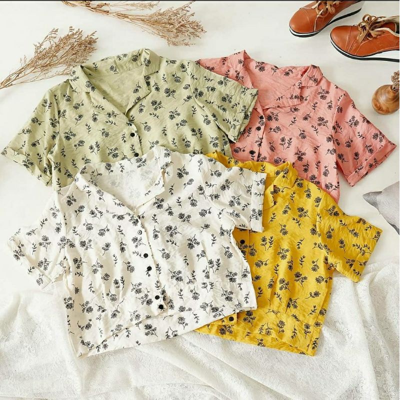 Kemeja / Atasan / Baju Crop Top Wanita Motif Bunga