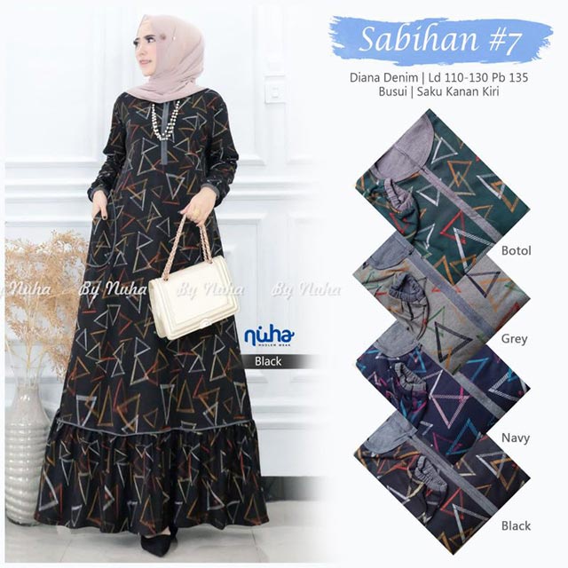 Gamis Wanita Calvin Jeans Diana Busui Tebal Melar Nyaman di Pakai Fane Levila Gamis Muslim Kekinian-SABIHAN 7 BLACK