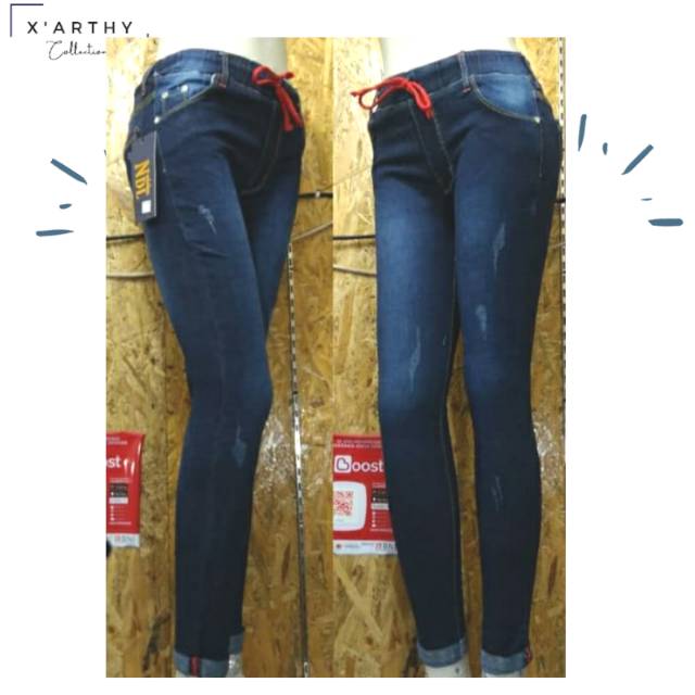 Celana Jeans Wanita Karet Pinggang Nadelus Bisa Cod Celana Wanita Melar Jumbo Celana Wanita Big Size
