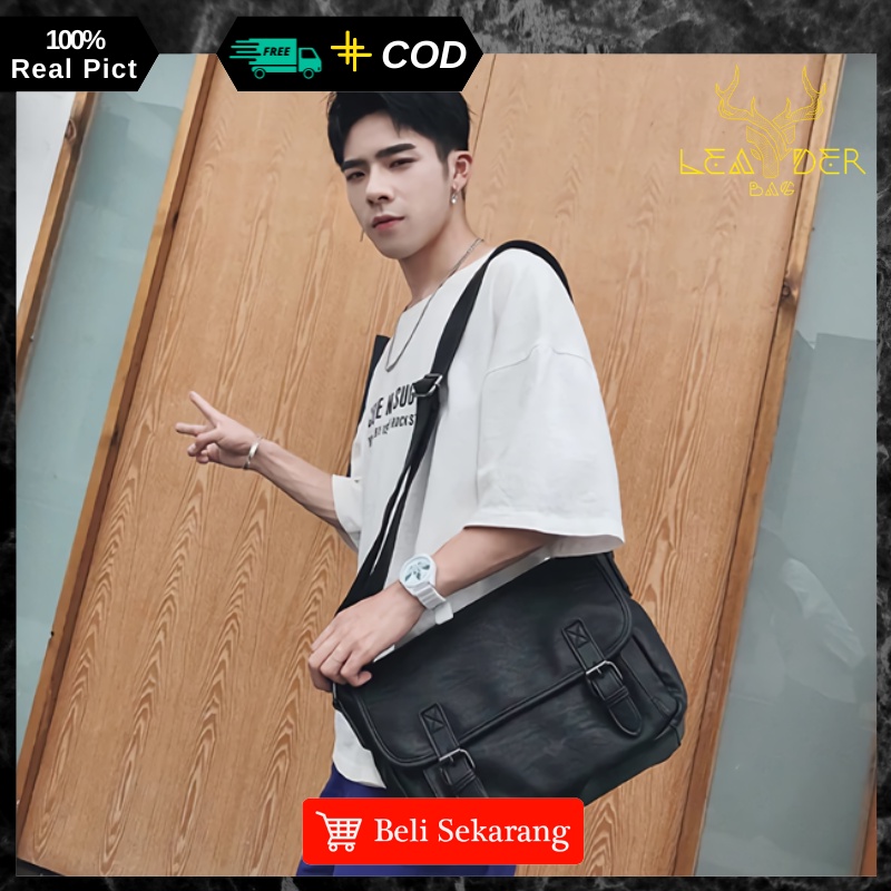 Tas Selempang Kulit Pria Model Terbaru Warna Hitam Berkualitas Atau Tas Messenger Laptop Import B10