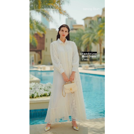 Benang Jarum Sandrina Maxi Dress White Size M
