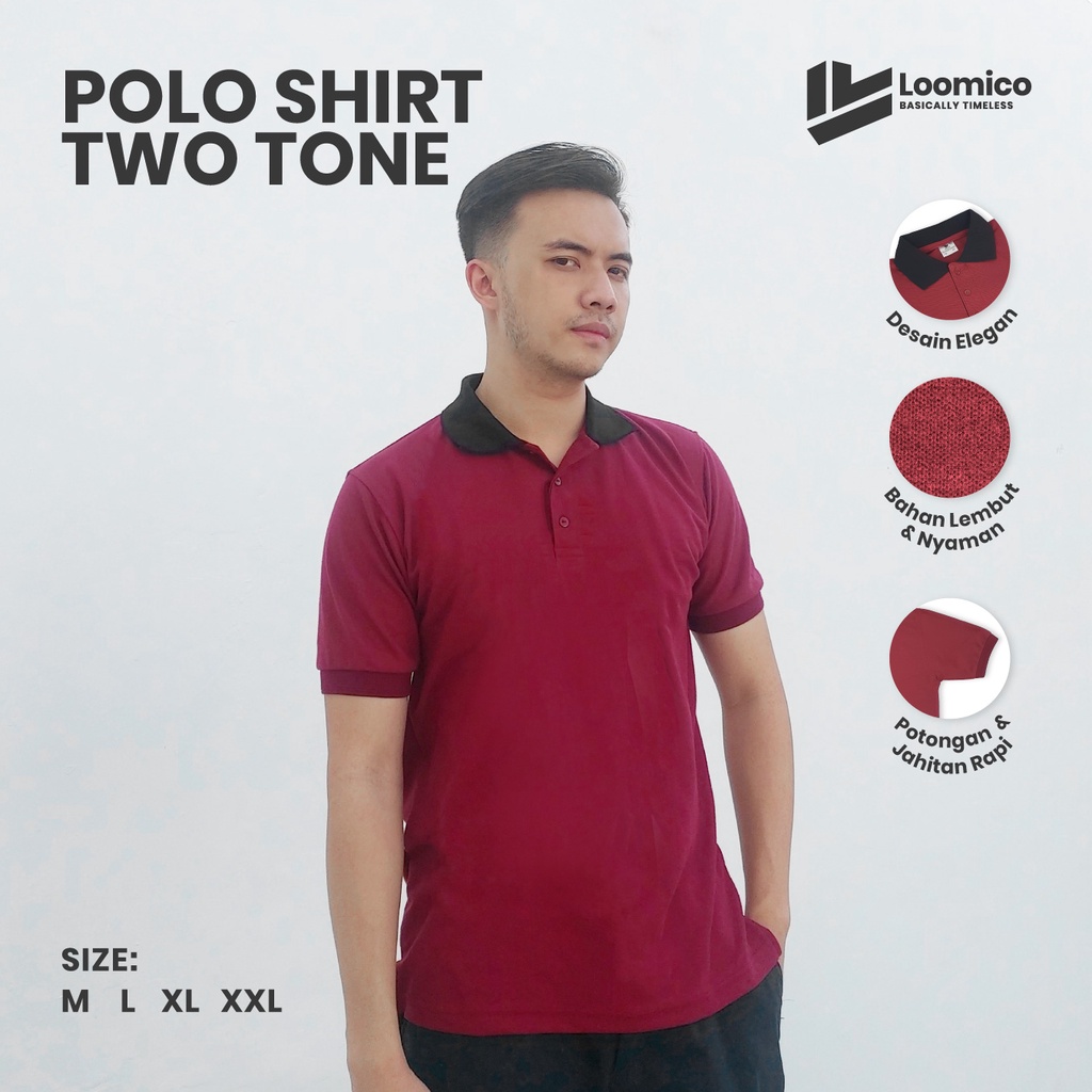Loomico Premium Two Tone Polo Shirt CVC Lacoste Pique | Kaos Polo Kombinasi | Maroon - Black